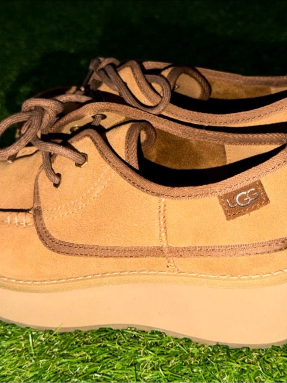 UGG Women's Tan Suede Moccasin-Style Lace Shoe